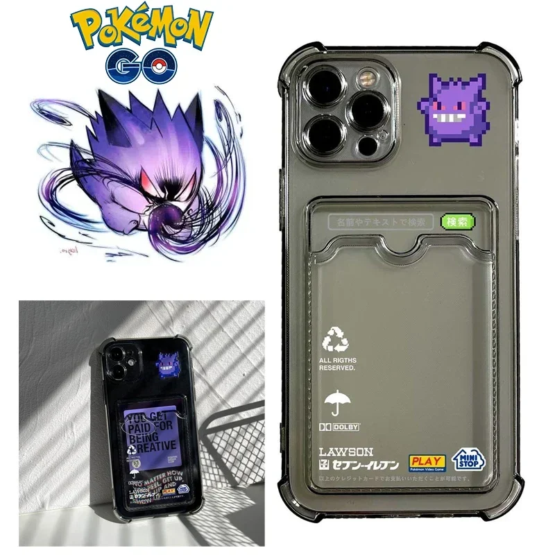 Cartoon Pokemon Gengar Phone Case for IPhone 14pro 13 11 12 Pro Max 7 8 Plus XR XSmax Transparent ID Card Cover Protective cover