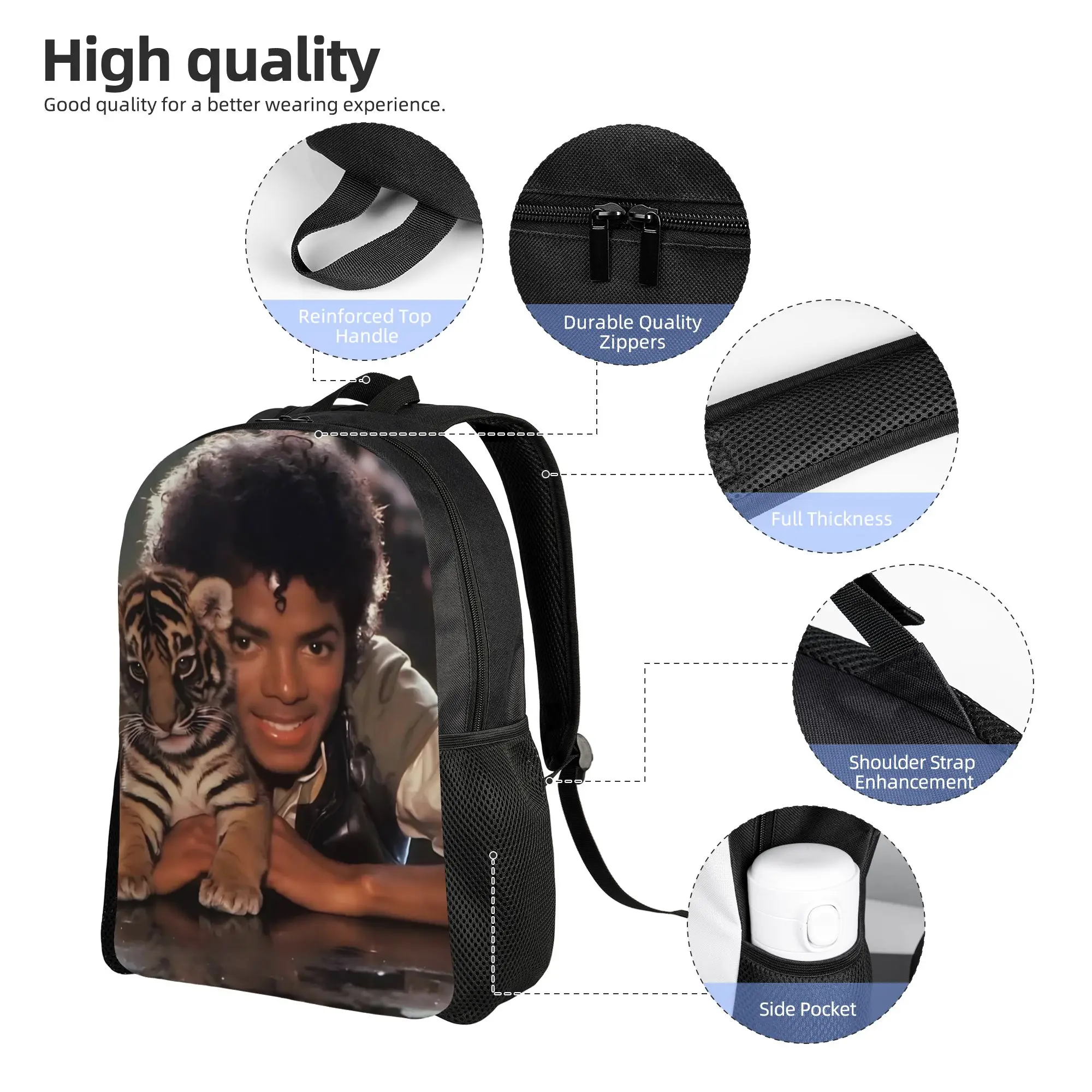 Michaels Jacksons Singer Pop Classical Backpack Gift Student Hiking Travel  Daypack for Men Women Laptop Shoulder Bag