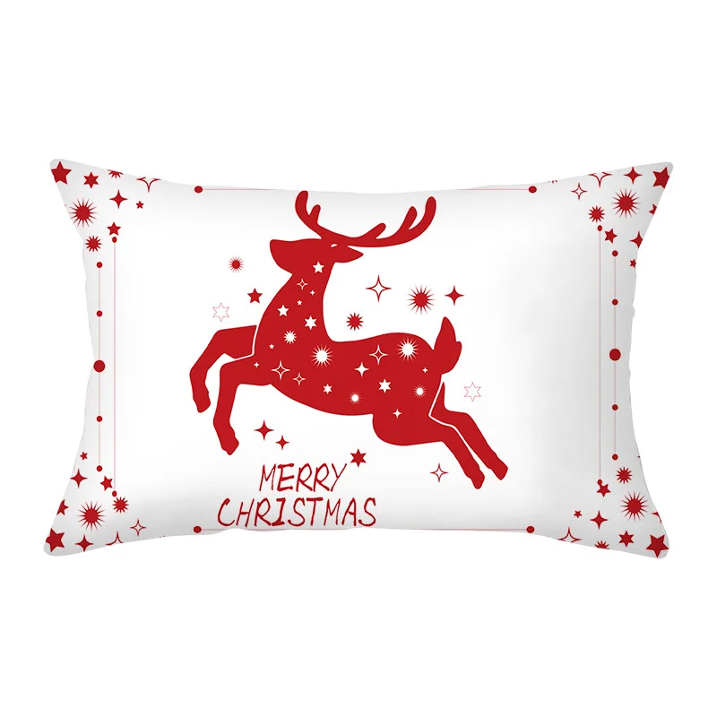 Red Plaid Cushion Cover 30X50 Pillowcase Polyester Elk Merry Christmas Printed Decorative Pillows Sofa Cushions Pillowcover