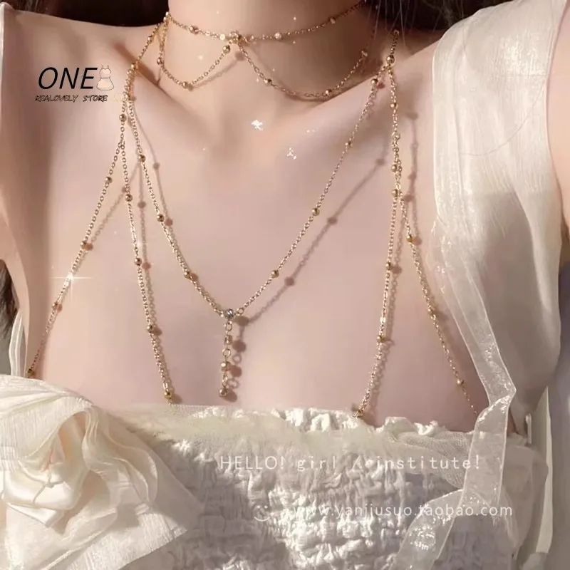 

Crystal Chest Chain Bikini Jewelry Accessories Female Chest Decoration Sexy Rhinestone Body Chain Necklace Jewelry Women Y2K