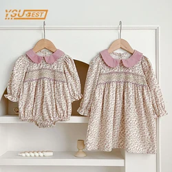 Primavera autunno bambini neonate manica lunga sorelle dolci stampa vestito pagliaccetti infantili bambini neonate vestiti da principessa pagliaccetti