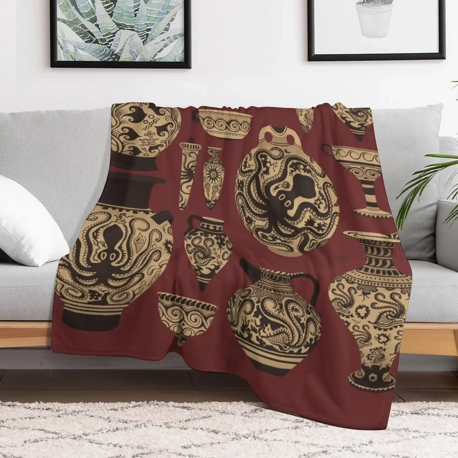 Late Minoan Ceramics Throw Blanket Shaggy Furry Soft Blanket for Bedroom Living Room