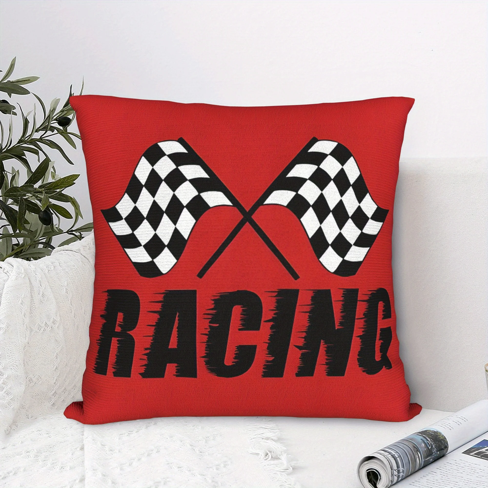 

1 шт. наволочка с гоночным флагом в клетку — полиэстер, двусторонняя 2D-печать, декоративная наволочка для дивана и спальни, подарок на тему автоспорта