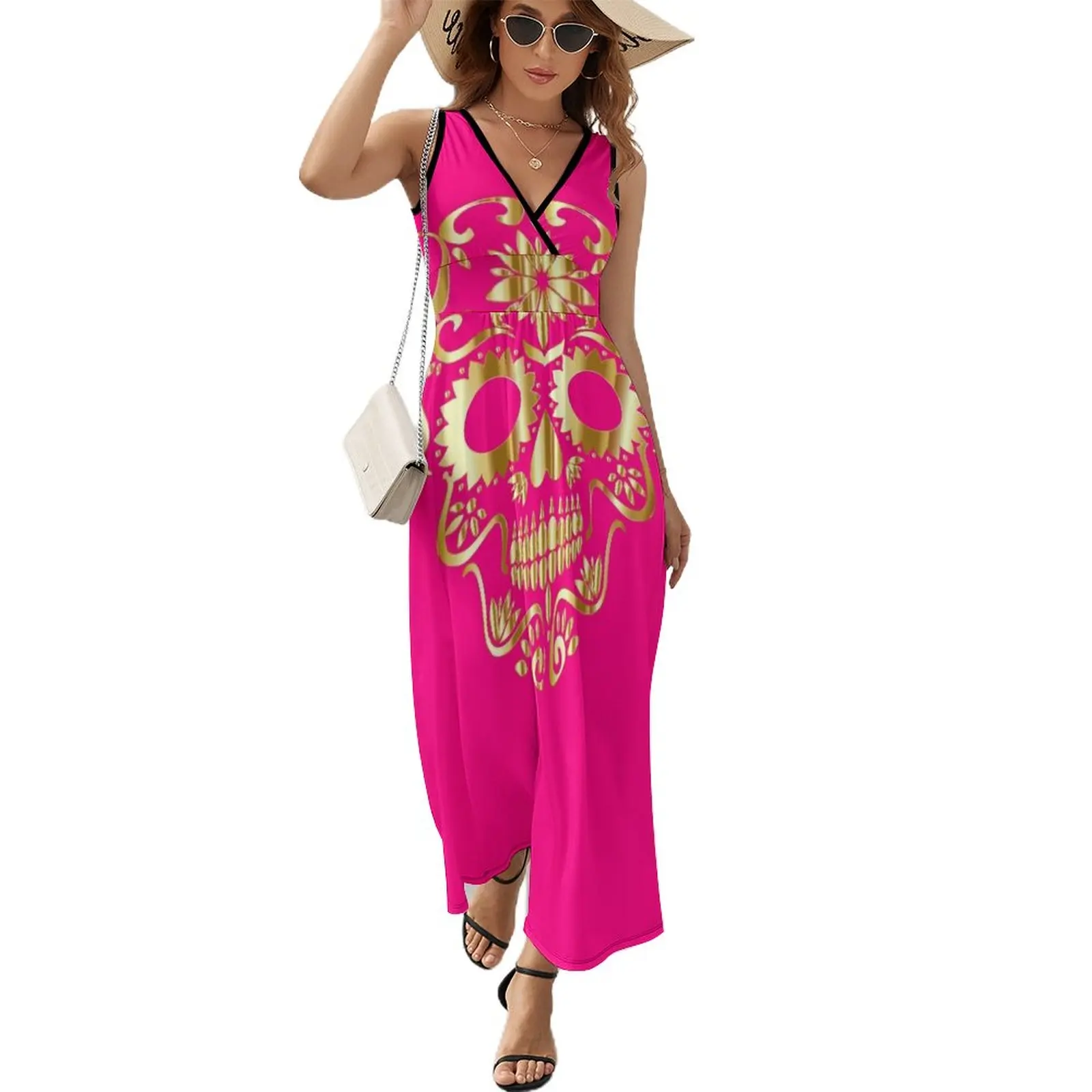 

Sugar Skull Fluro Pink Sleeveless Dress Long dress Long dresses