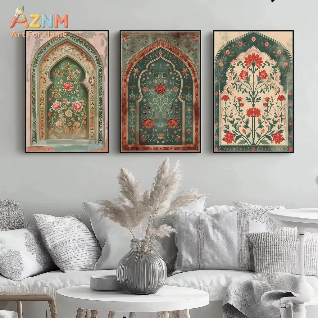 3-Piece Wreath Archway Muslim Canvas Print Eid Home Frameless Decorative Art Home Bar & Living Room Decor