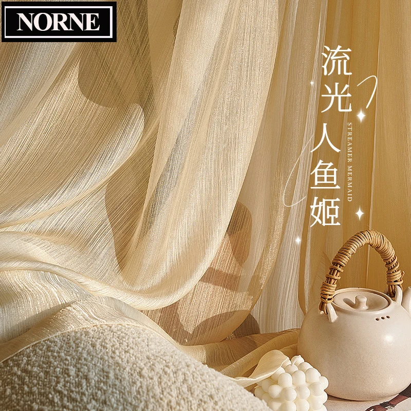 Custom Size-Sparkling French Style Tulle Curtains for Living Room, Bright Streamer, Voile Sheer Curtain Drapes