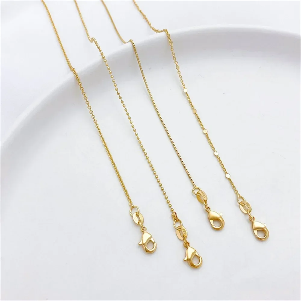 14K Gold-plated 925 Steel Printed Finished Collarbone Necklace with Extended Chain DiyO-shaped Chain Box Chain Spacer Bead Chain