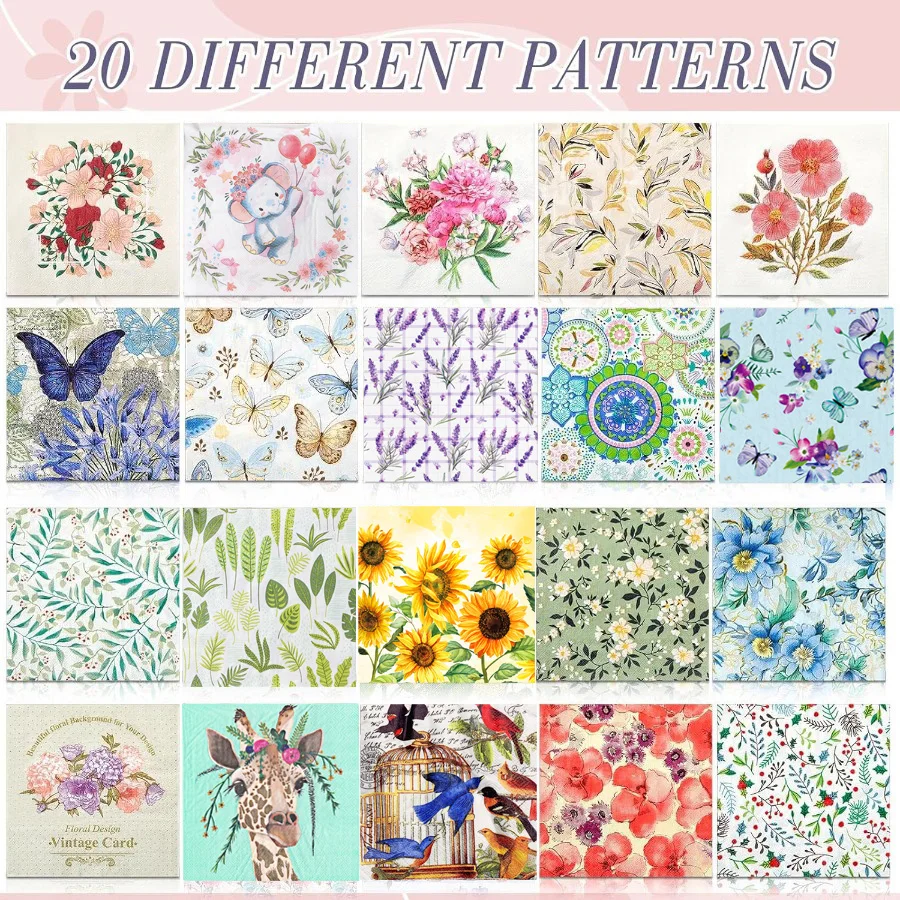 20Pcs Floral Decoupage Paper N - Pattern Tissue Paper ulasan dan harga