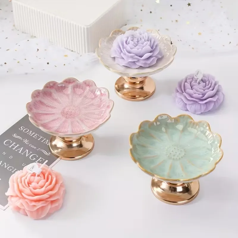 

3D Peony Flower Romantic High-legged Aromatherapy Candle Family Kitchen Table Accessories,Perfect Choice for Valentine's Day