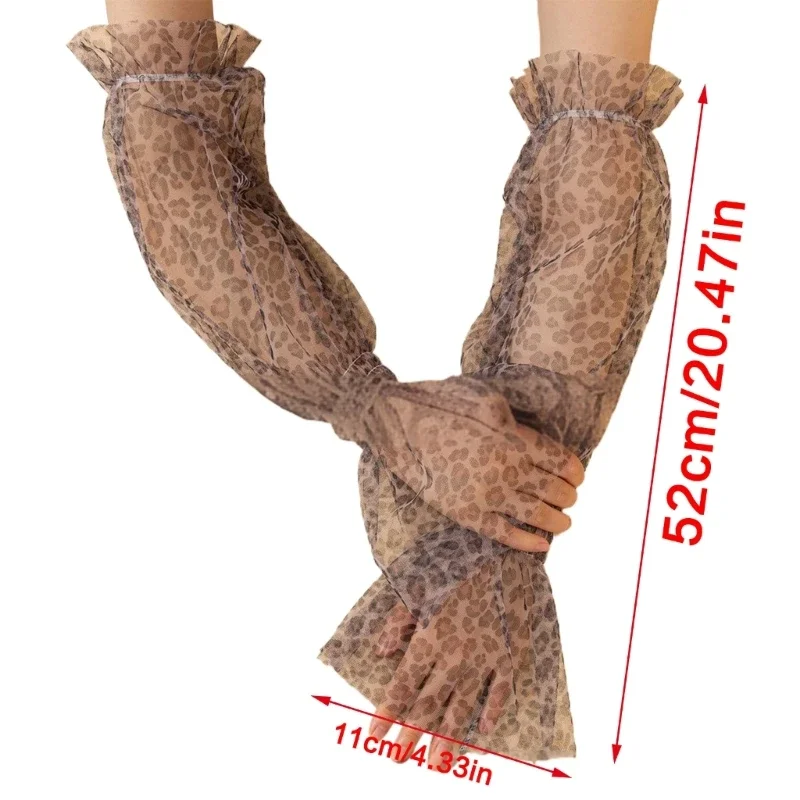 Manches bras conduite pour femmes, gants bras en dentelle avec léopard tendance, couverture bras en filet,