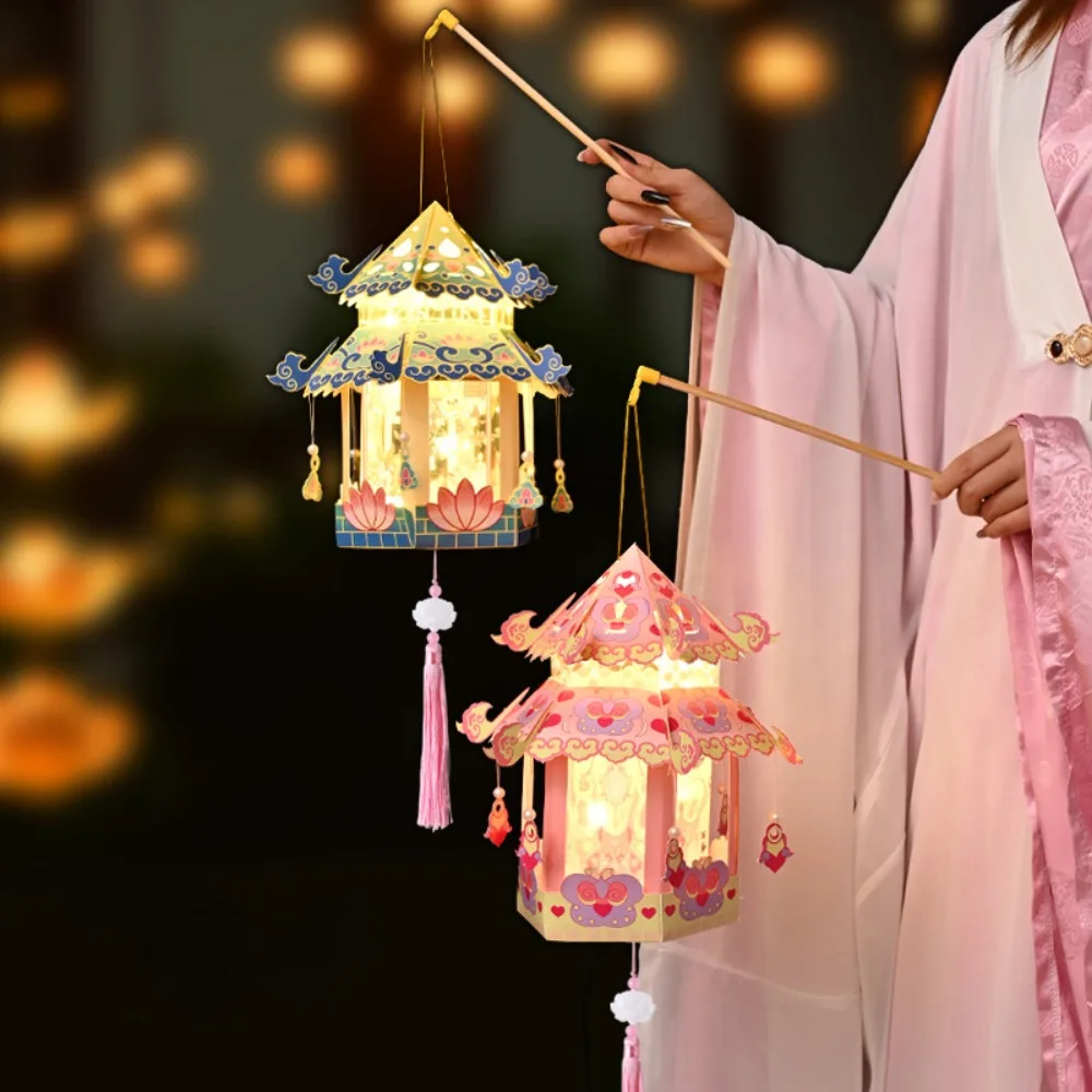 DIY Mid-Autumn Festival Lanterns LED Handmade Chinese Lamp Handmade Material Package Traditional Festival Festival Hanging Lamps
