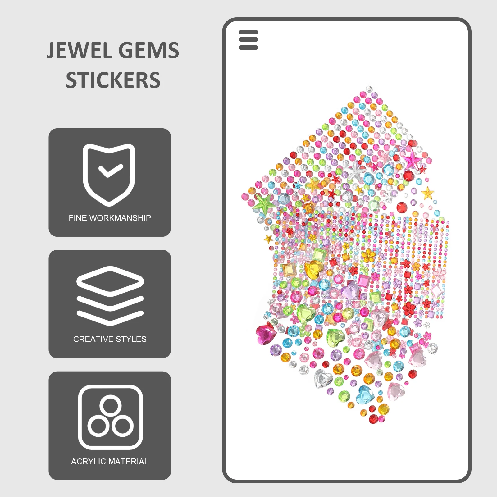 

5 Sheets Self Adhesive Crystal Gems Stickers Acrylic Rhinestones DIY Craft Phone Case Decoration Stickers Gems for Crafts