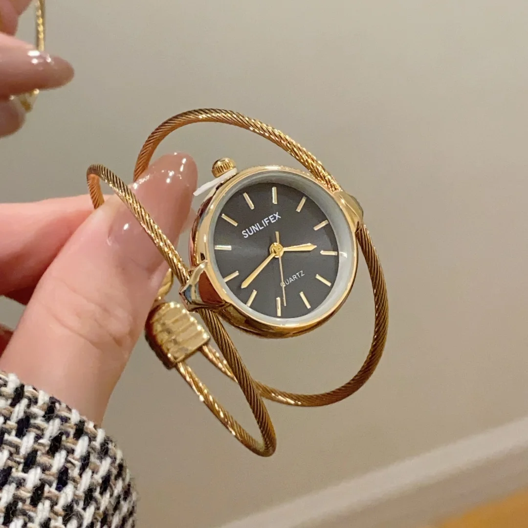 Sunlifex Fashionable Women Quartz Wristwatch Round Dial Bangle Bracelet Light Thin Chain Watches Female Watch dames horloges
