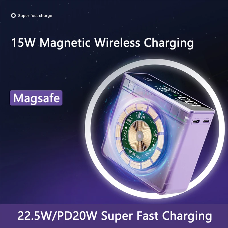 20000mAh Magsafe Power Bank Magnetic Wireless 22.5W Fast Charger For iPhone 16 15 14 Xiaomi Samsung Powerbank with Touch Screen