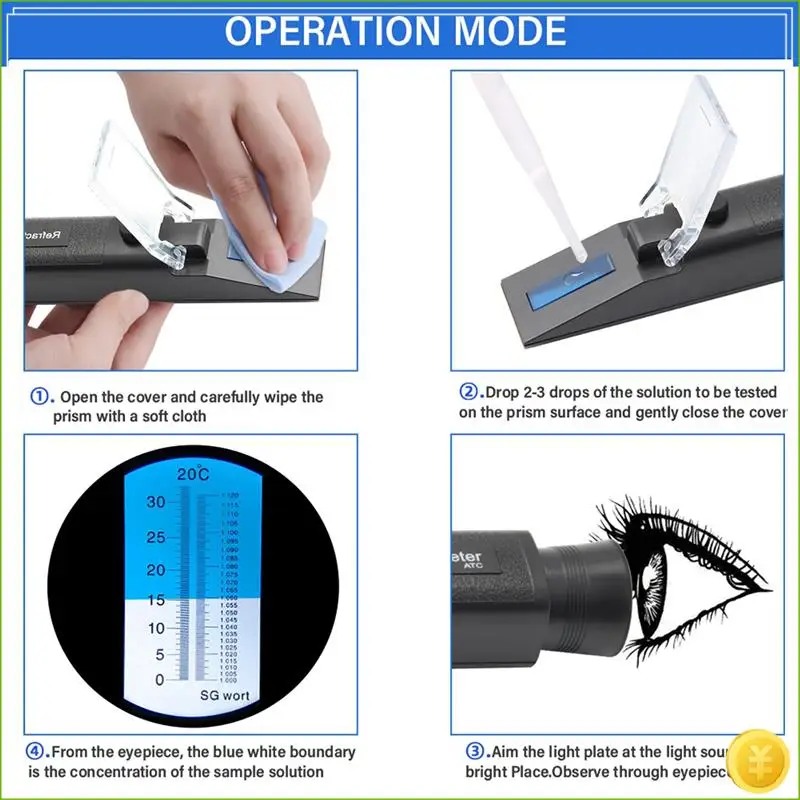 

1 шт. рефрактометр, пивной брус, сусло, сахар, измеритель спирта 0-30% 1,000-1,120 SG, ручной инструмент, ареометр, тестер