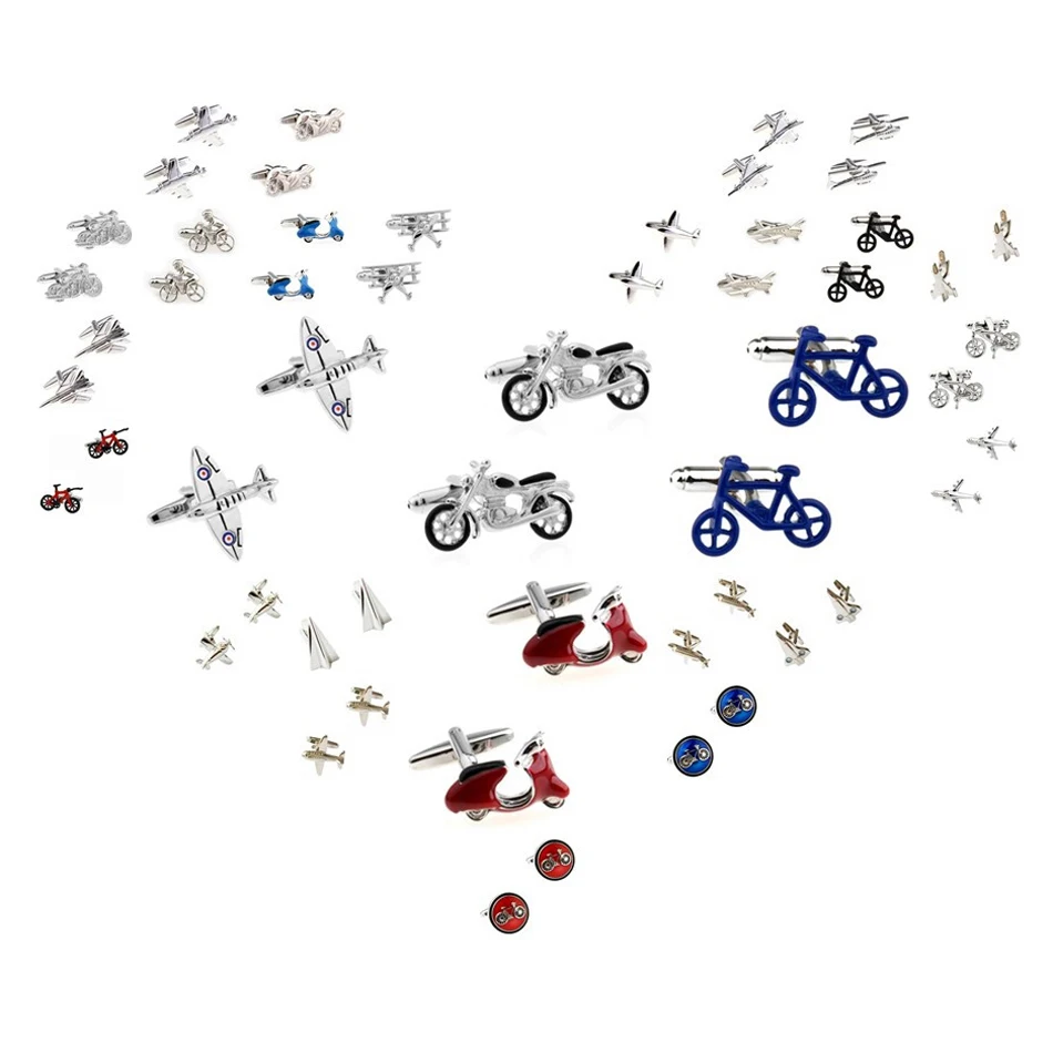 28 Designs Bike Motorcycle Plane Jet Cufflink Men Cuff Link Shipping Bicycle Motorbike Warcraft Fighter Warplane Helicopter