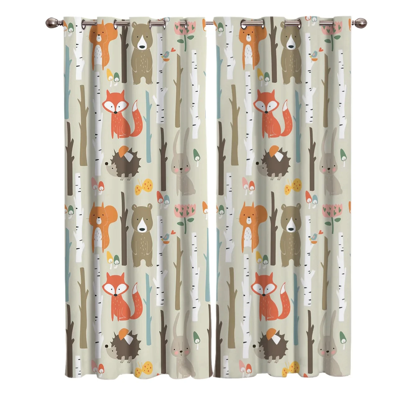 Cartoon Forest Animal Tree Fox Bear Rabbit Child Window Curtains Curtains for Living Room Decorative Items Living Room 2Panels