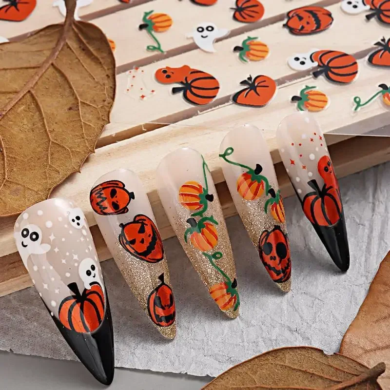 Acessórios para unhas de festa de halloween, cores brilhantes, anti-fricção, decoração de unhas de halloween, adesivos de unhas, não é fácil de cair, desenhos animados