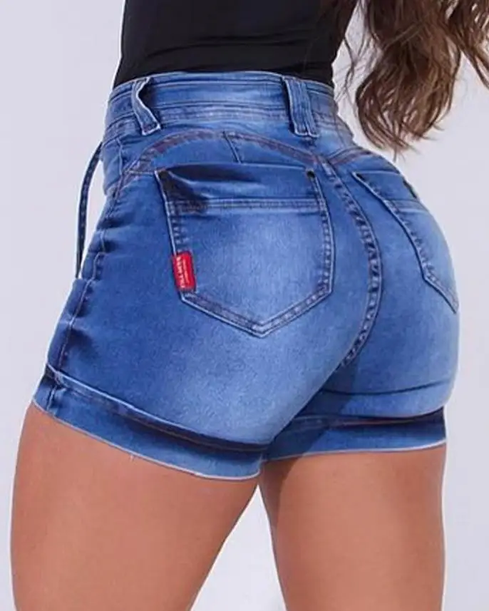 Women's Shorts Summer Fashion High Waist Tied Detail Casual Plain Pocket Design Skinny Above Knee Denim Shorts Women Clothing