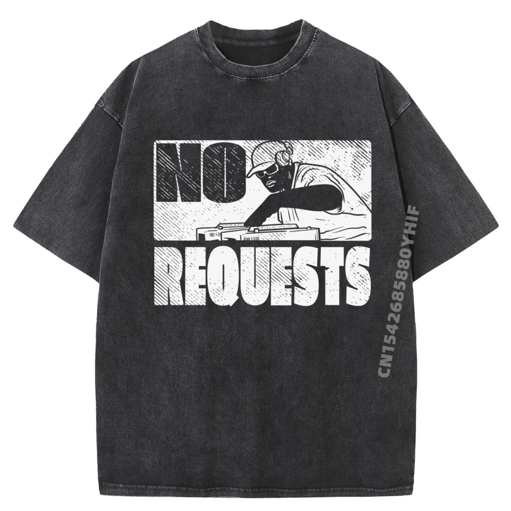

Dj No Requests Song Music Lp Vinyl Turntable Player 33 Rpm Luxury Designer Funny T Shirts Mens Retro Washed Shirt