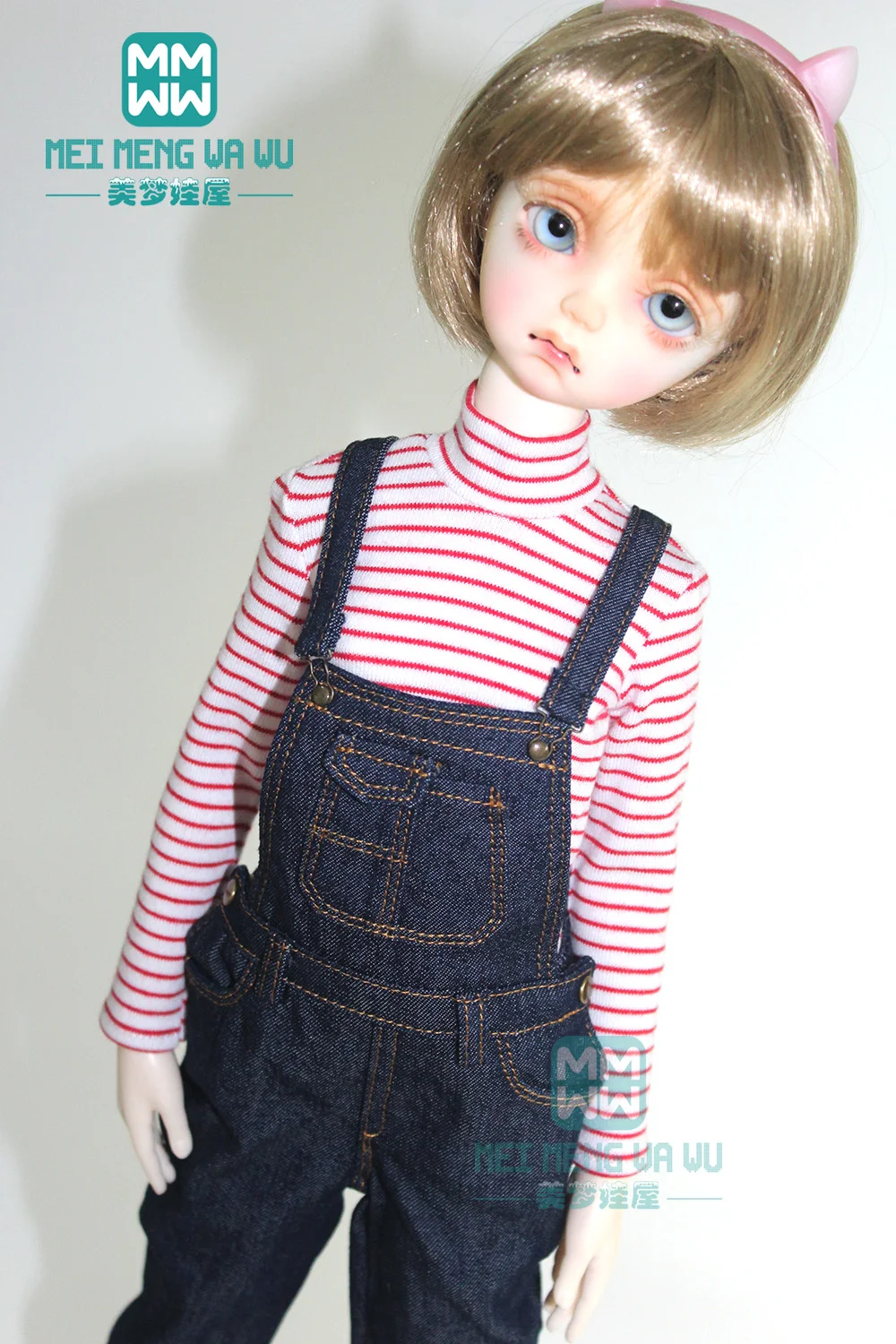 BJD – accessoires de poupée pour 43-45cm 1/4 MSD MK MYOU, T-shirt en Denim rayé, salopette à la mode