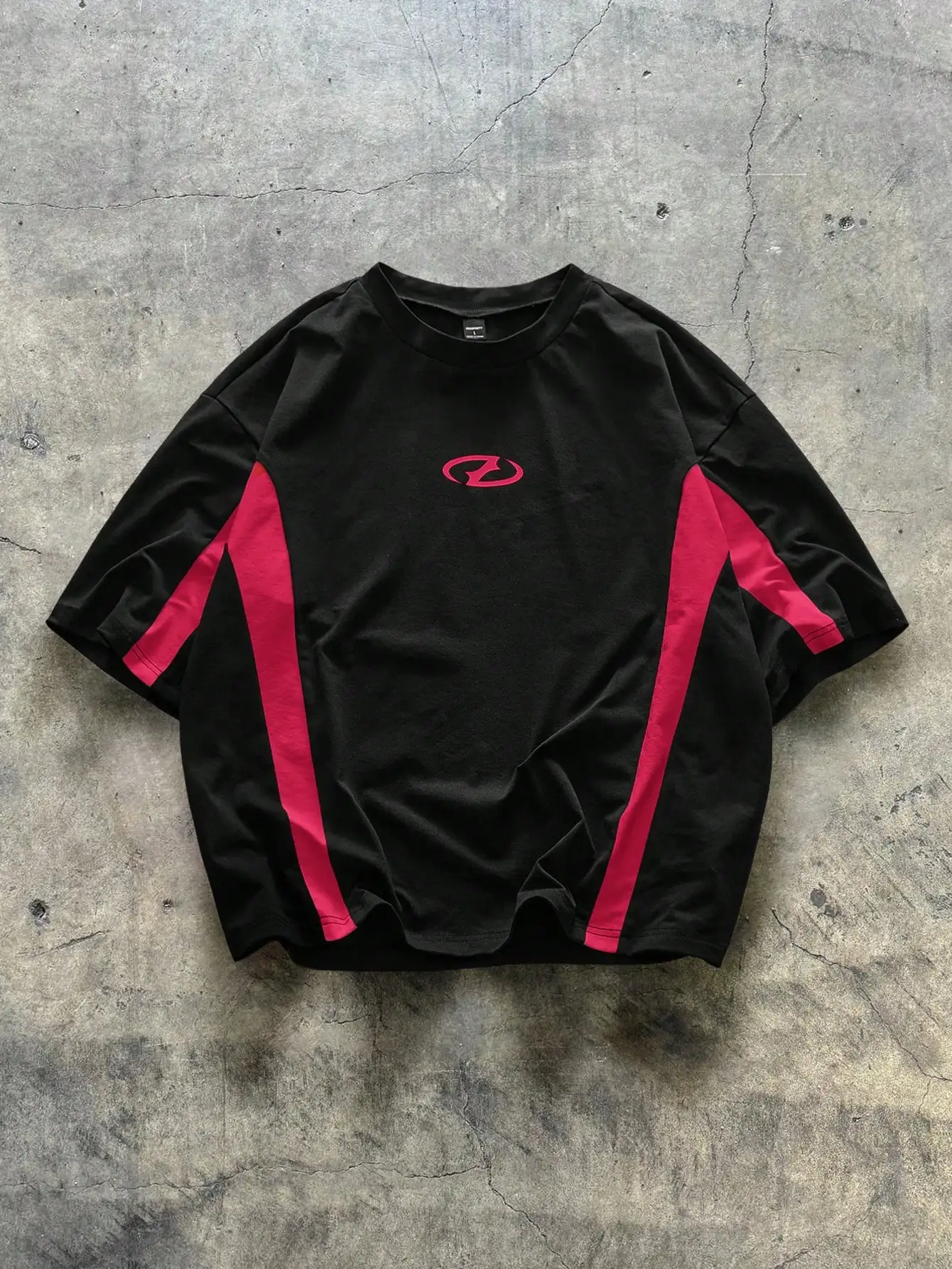 

Men's Black and Pink Panel Loose Fit Streetwear T-Shirt for Casual Daily Wear
