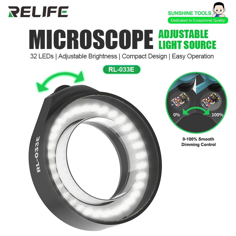 RELIFE RL-033E Adjustable Microscope Light Source Repair Tool, Small Lamp Head with Adjustable Brightness 32 LED Beads