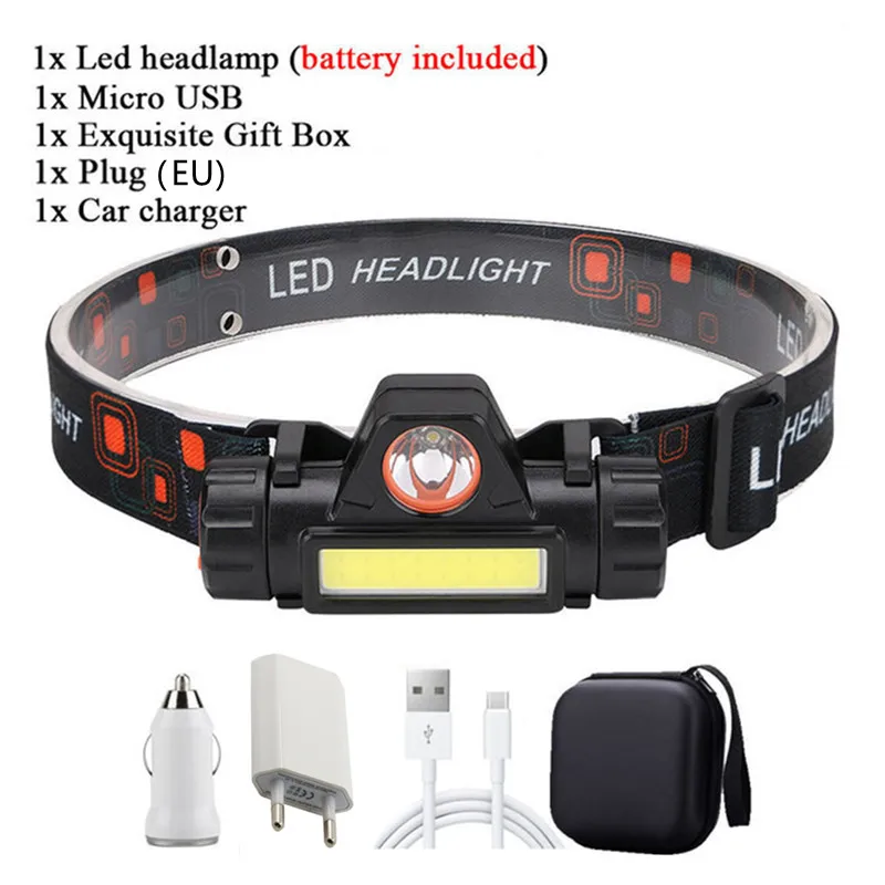 XP-G Q5 built-in 14450 battery 2 light mode with magnet Waterproof headlight head lamp flashlight LED head lamp COB work light