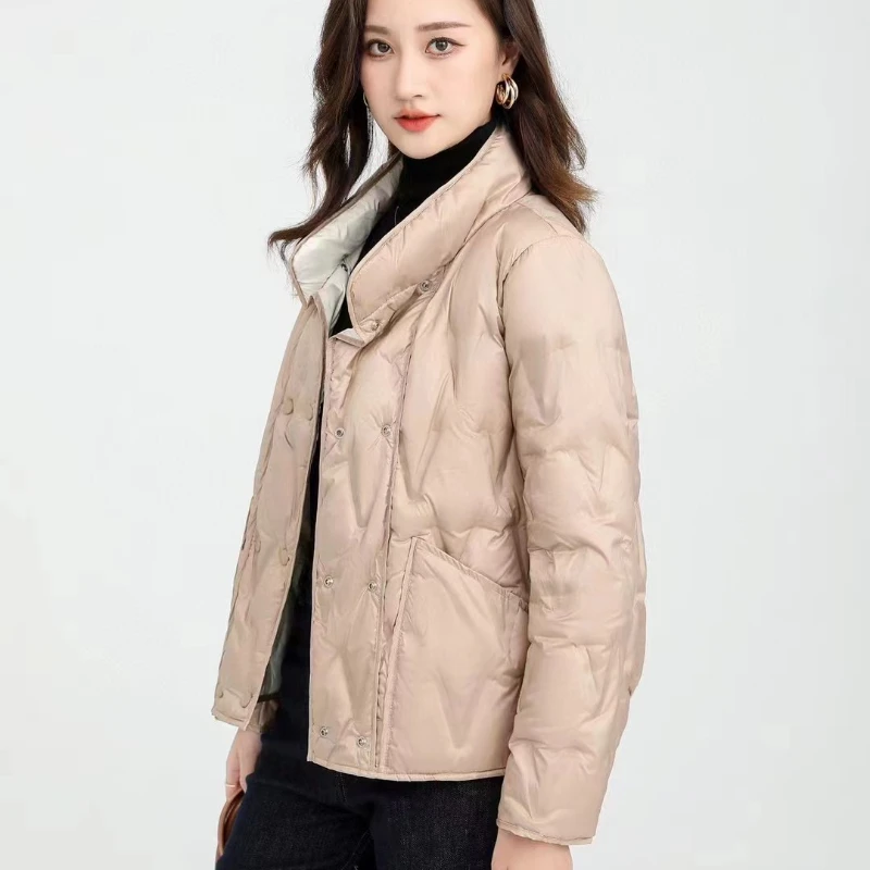 Doppelseitige Daunenjacke für Damen, kurze Pufferparkas, gesteppte warme Mäntel, Winterjacke, Neu, 2024