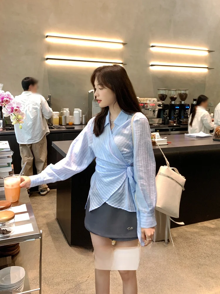 

Faionable Blue Long Sve Women's irt Versatile Design Casual Wear Comfortable Loose Fit Summer irt Chinese Brand