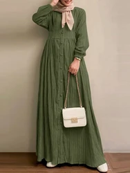 Muslim dress retro long sleeved solid color long dress elegant casual robe