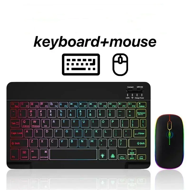 Keyboard For Tablet Android iOS Windows Wireless Mouse Keyboard Bluetooth-compatible Rainbow Backlit Keyboard For iPad Phone