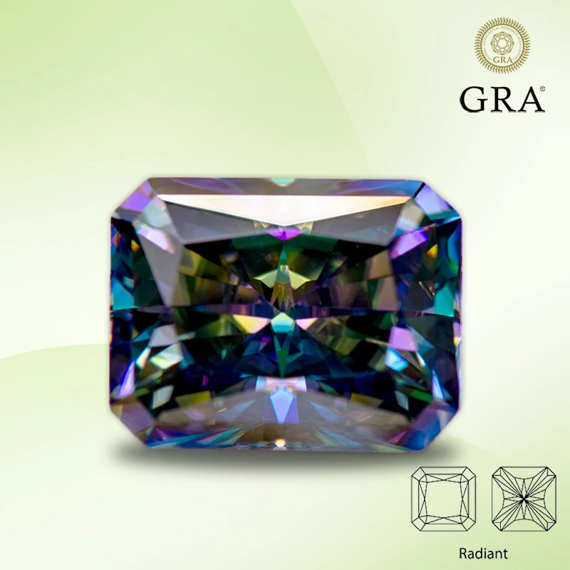 

Moissanite Loose Stone Rainbow Green Color Radiant Cut Lab Grown Diamond for DIY Jewelry Making Materials with GRA Certificate