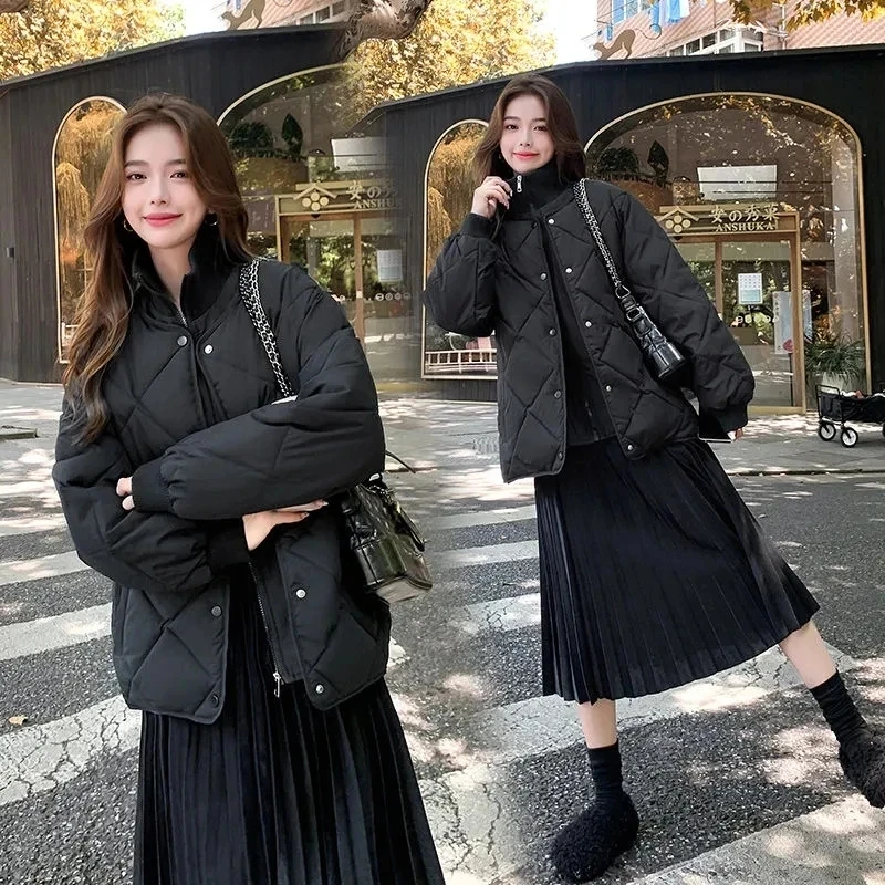 2023 New Korean Stand Collar Women Parkas Jacket Winter Short Fake Two Female Parka Warm Women Cotton Jacket Outwear Overcoat