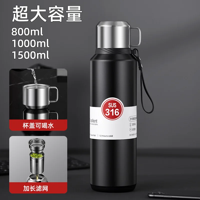 316 stainless steel large capacity antibacterial insulated cup outdoor mountaineering portable tea separation all steel insulate