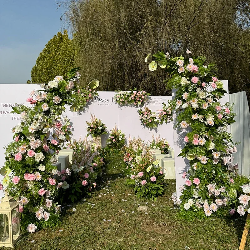 100CM Pink and White Outdoor Wedding Artificial Rose Forest Wedding Arch Door Road Silk Flower Hotel Welcome Decoration