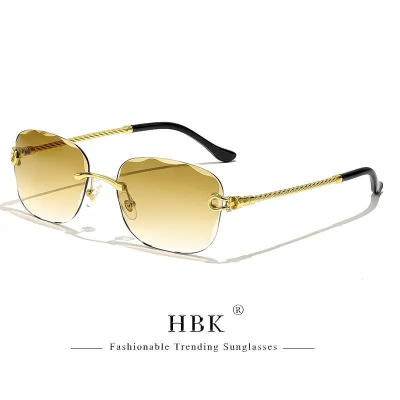 HBK Vintage Design Rahmenlose Sonnenbrille Männer Luxus Wellenschneiden Metall Sonnenbrille für Frauen Reisen Einkaufen Shades Brillen UV400 – Detail 16