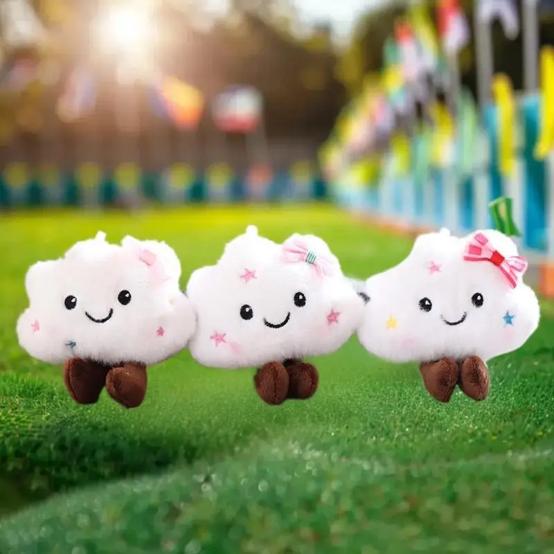 Schattige mini-paar hanger witte wolk pluche pop sleutelhanger, ideaal voor rugzak of boekentasversiering