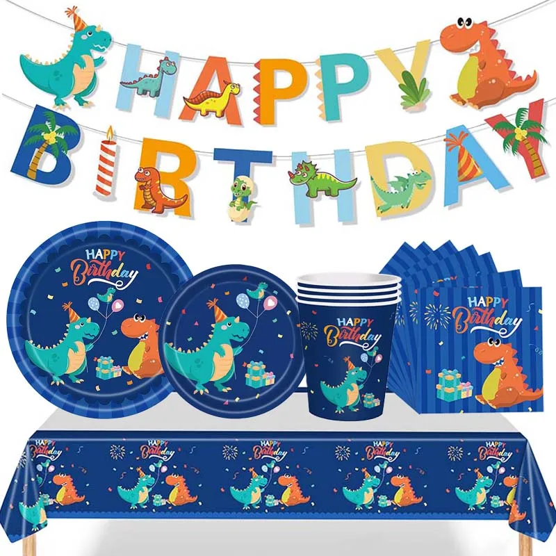 

Dinosaur Theme Disposable Tableware Happy Birthday Dinosaur Banner Baby Shower Boy Jungle Safari Dino Birthday Party Decorations