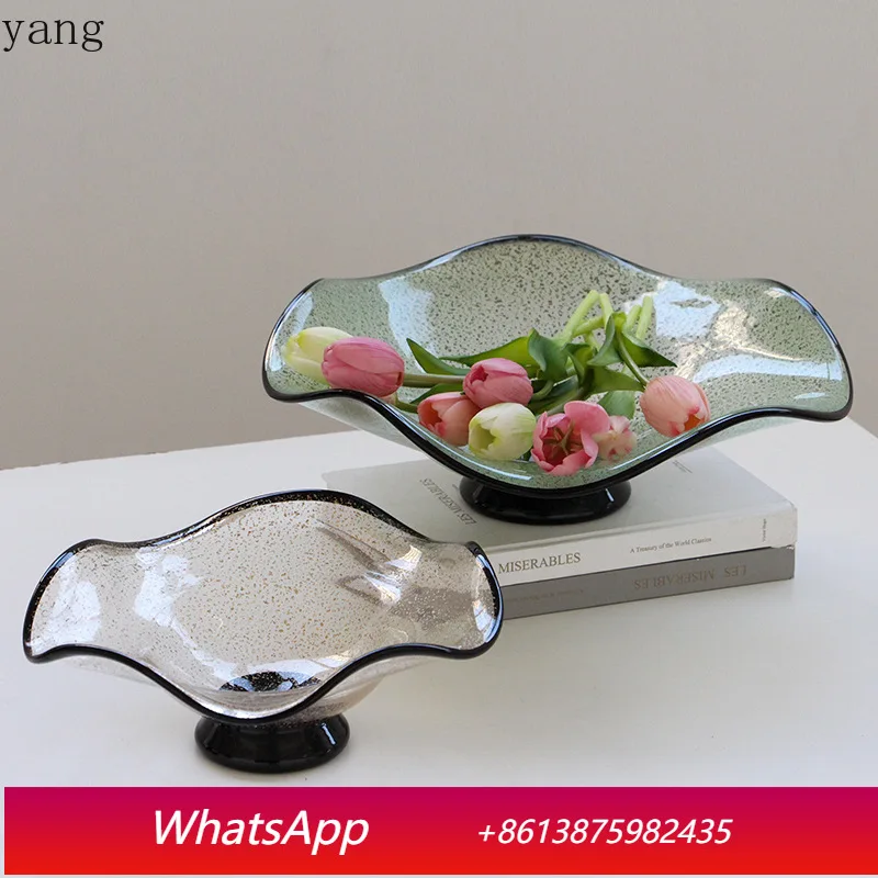 

LMM modern light luxury desktop transparent black edge gilt fruit plate home soft decoration