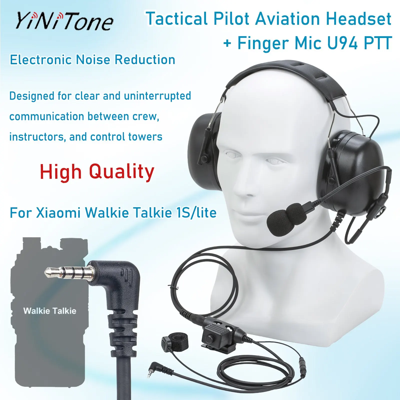 אוזניות טיסה עם מיקרופון אצבע U94 PTT עבור Xiaomi 1S/lite Walkie Talkie סט אוזניות להפחתת רעש