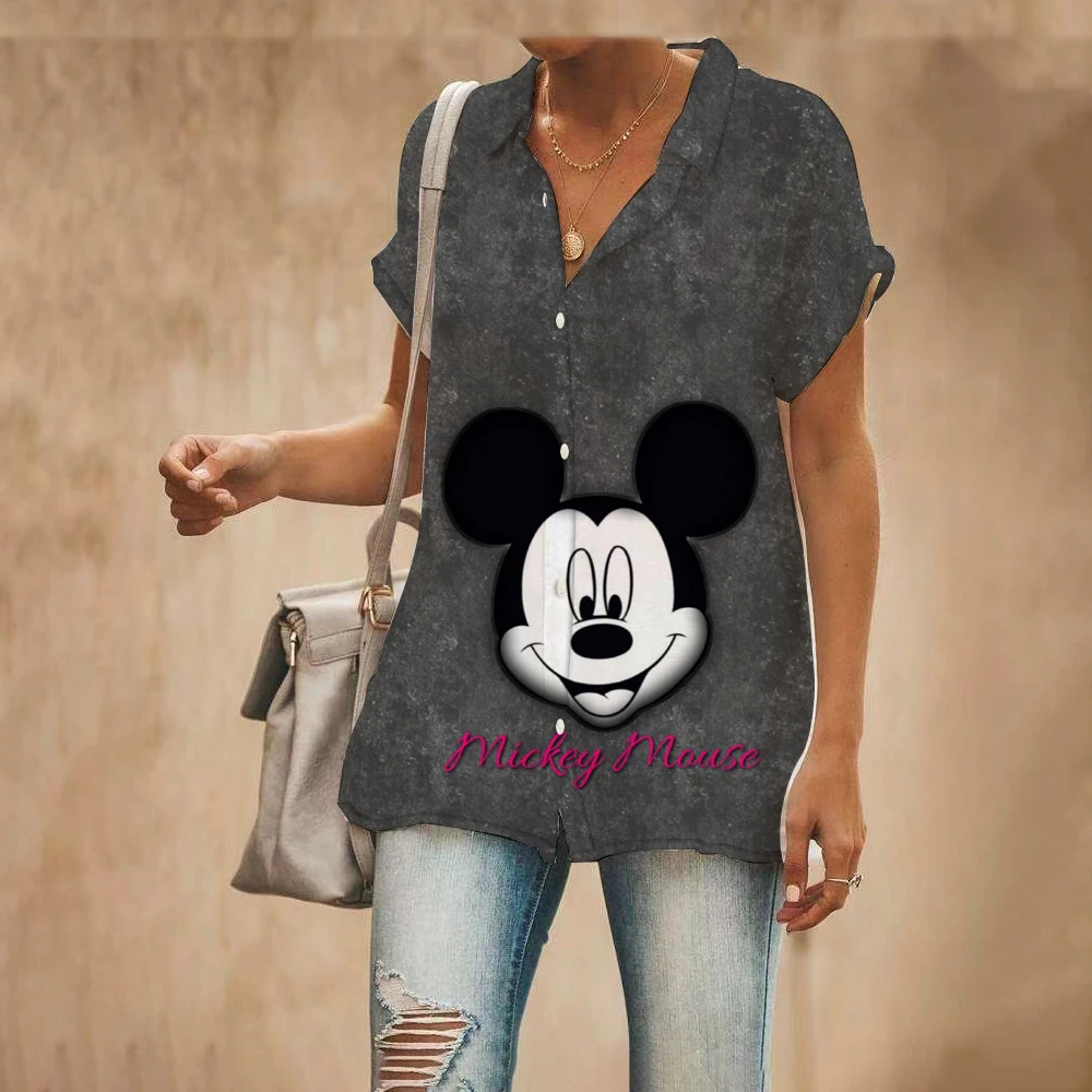 Summer New Street Style Disney Brand Mickey And Minnie Anime Short Sleeve Shirt Fashion Casual Ladies Harajuku Kawaii Top Y2k