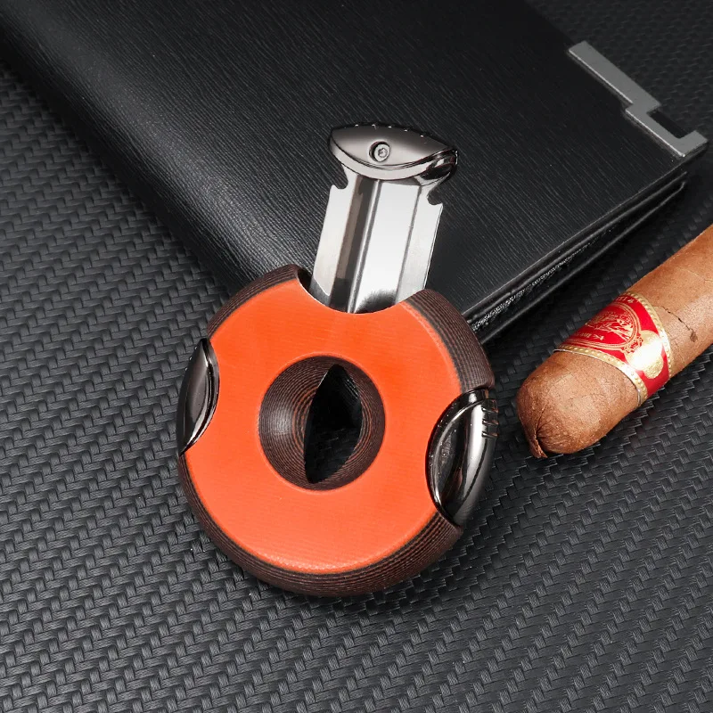 Semi-automatic G10 Composite Material + Zinc Alloy + 420J2 Stainless Steel Cigars Cutter Household Smoking Accessories Gift Men