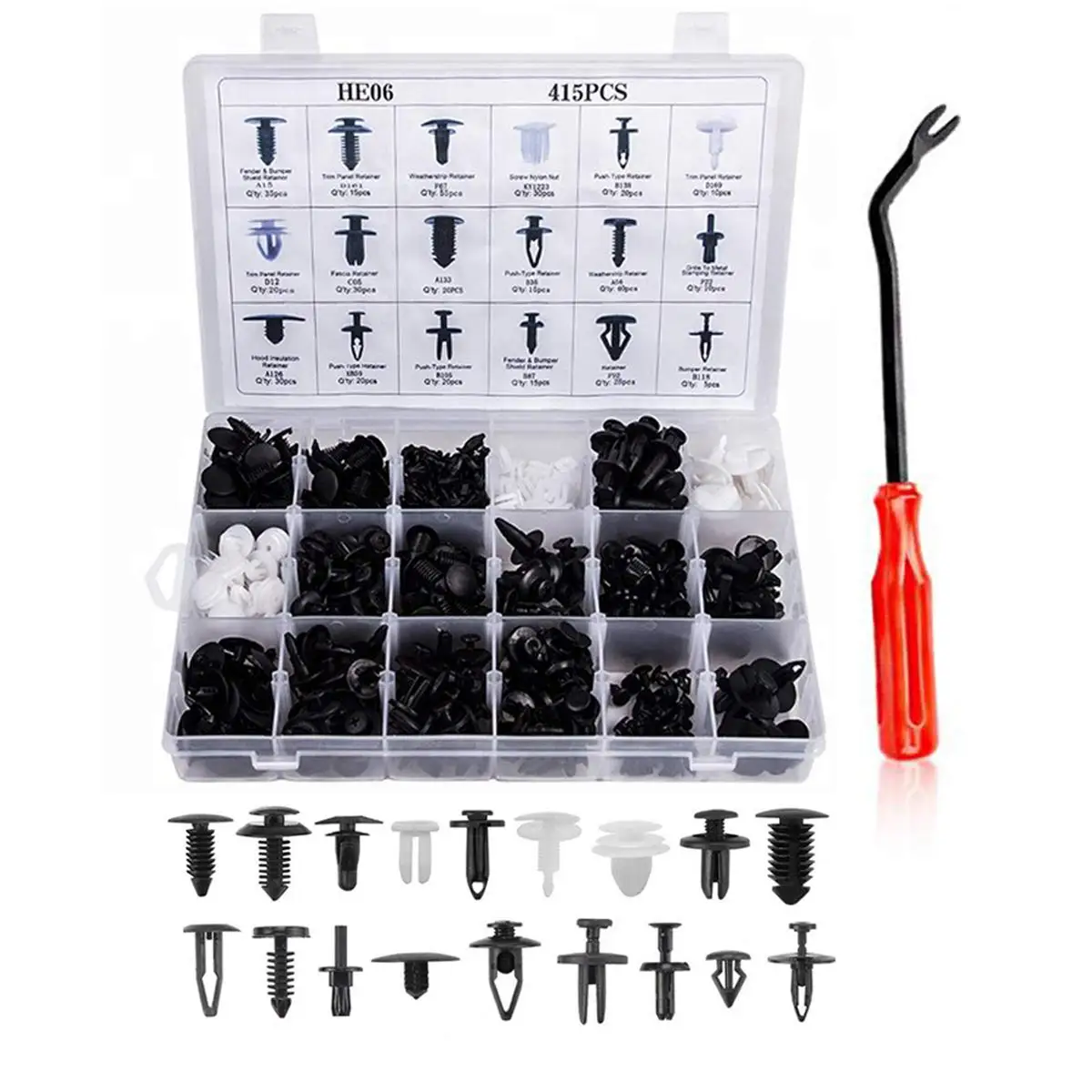 415Pcs Car Retainer Clips & Fasteners Kit, 18 Universal Sizes Bumper, Fender Rivets, Door Panel Clips and Plastic Rivets