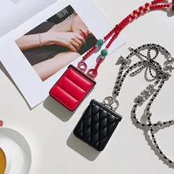 Colorful Bead PU Leather Crossbody Lanyard Phone Case for Samsung Galaxy Z Flip 6 5 4 3 Hinge Protection Shockproof Cover