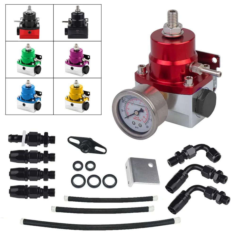 

Universal Fuel Pressure Regulator Kit Car Fuel Pressure Regulator 100psi Adjustable Oil Gauge AN 6 Fitting End Oil Hose Fitting