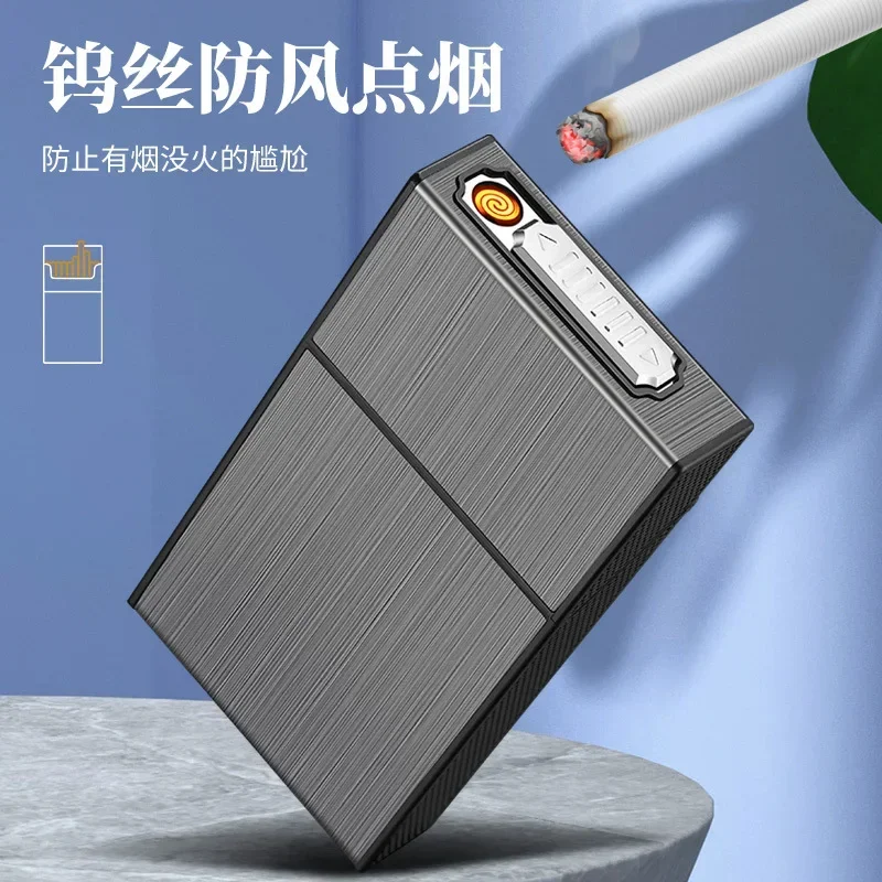 fine smoke thick smoke Rechargeable Cigarette Case with Integrated Lighter There Are Fine and Rough Smoke 20 Cigarette Cases USB