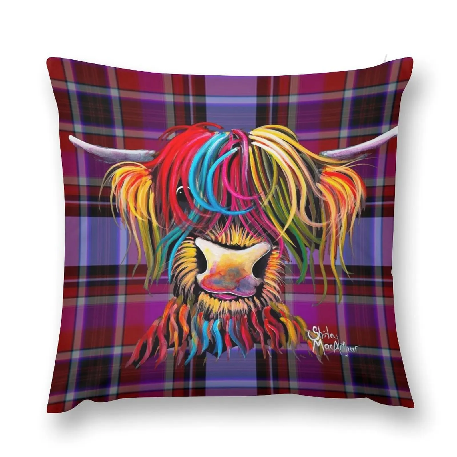 SCoTTiSH HiGHLaND CoW ' TaRTaN NeLLY P ' by SHiRLeY MacARTHuR Throw Pillow Decorative pillow case pillow cover christmas