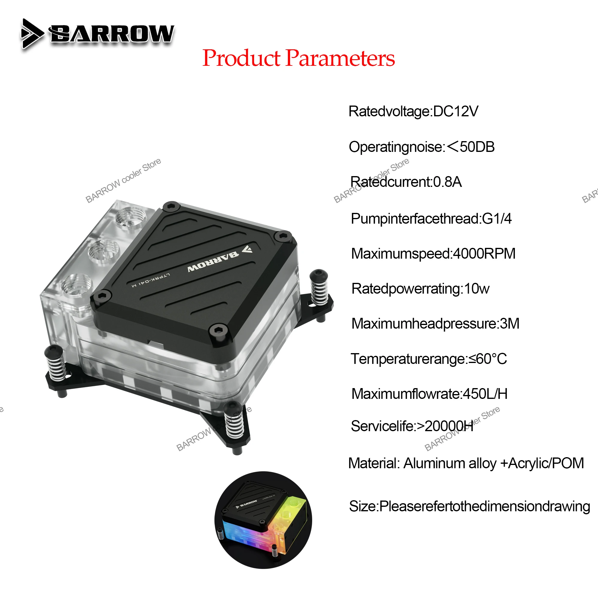 Barrow 10 Вт PWM Водяной кулер для AMD AM4 AM3/ Intel LGA 1700 1200 115X CPU блок встроенный насос резервуар для воды