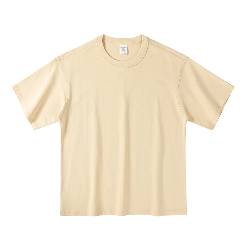 تي شيرت أمريكي من القطن الخالص بوزن ريترو مع ثلاثة إبر صيفي بلون سادة فضفاض ومتعدد الاستخدامات بنصف كم #5